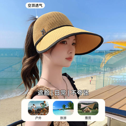 【春夏防晒帽】2026新款透气遮阳帽可扎马尾 空顶鸭舌帽出游遮脸太阳帽 商品图2