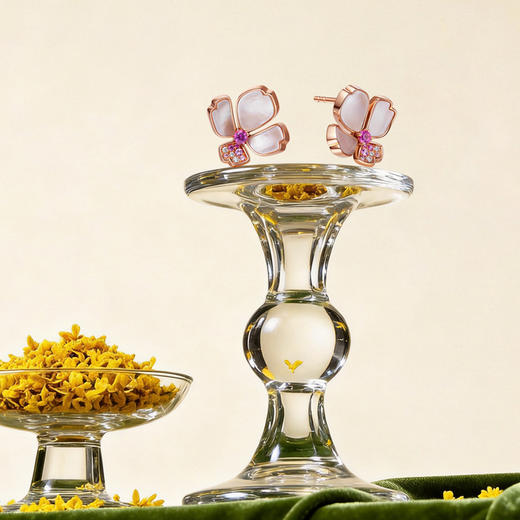 ［东方幸趣］18K玫瑰金贝母镶钻耳饰#吉叶 商品图1