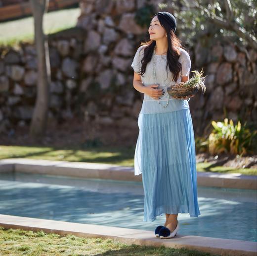 【林栖设计小店】一池涟漪|百搭多色压褶垂感飘逸2026夏新款毛织半身裙1962126 商品图4