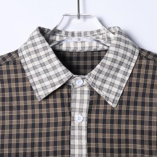 SDSA男装2026新款高贵轻奢撞色小格拼接子翻领长袖衬衫百搭休闲 商品图1