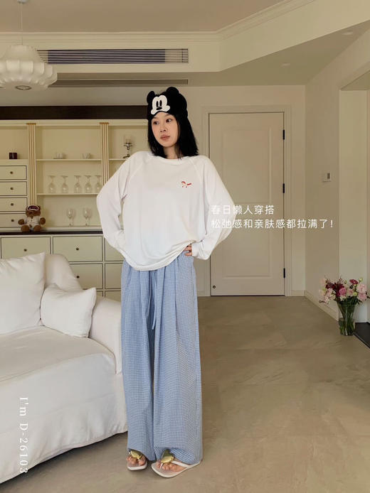 可家居可外穿~小马格子遛弯衣 纯色小马刺绣T+格子裤 懒人休闲套装 随性休闲百搭 商品图2