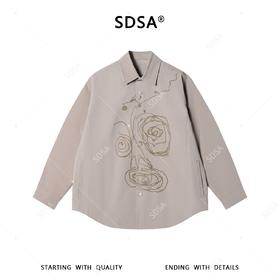 SDSA男装2026新款高贵轻奢简约抽象人脸印花按扣衬衫百搭高级感