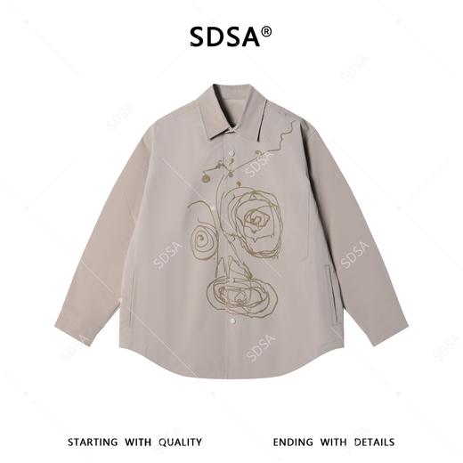SDSA男装2026新款高贵轻奢简约抽象人脸印花按扣衬衫百搭高级感 商品图0