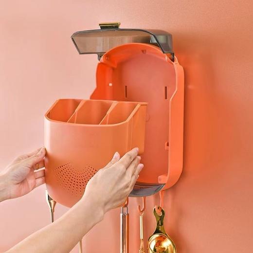 【倾斜式收纳架！餐具沥水收纳挂架】耐用易清洗 家居免打孔筷子筒壁挂式厨房沥水防尘置物架挂 商品图2