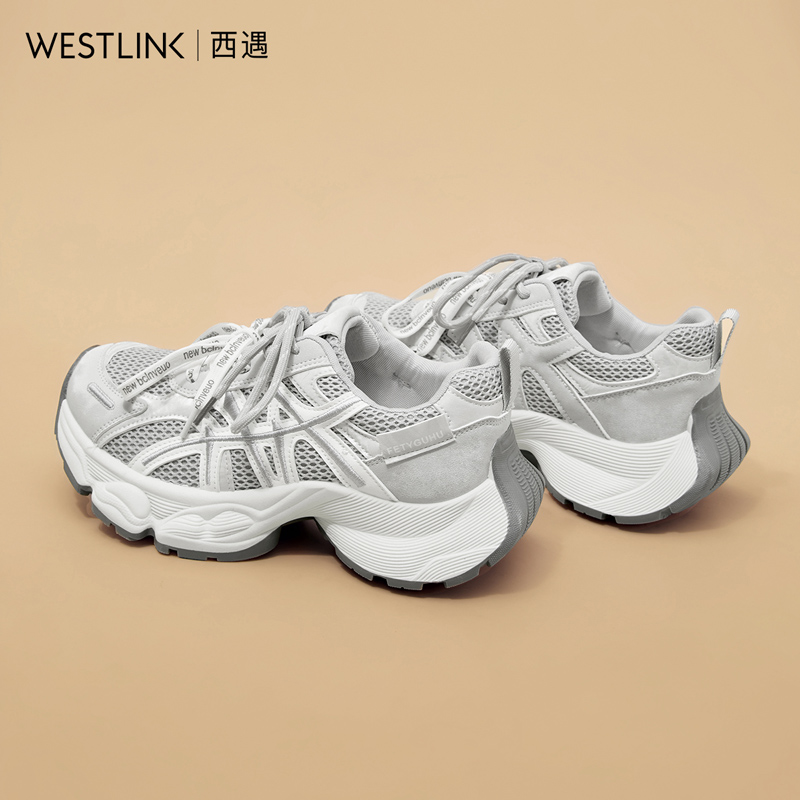 西遇老爹鞋女鞋2026新款春季网面透气舒适休闲百搭增高厚底运动鞋V0166224