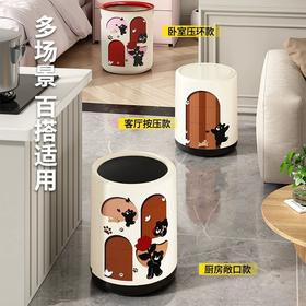 【中古风！弹盖卡通垃圾桶】格调垃圾桶 卧室客厅防臭带盖垃圾桶 大号加厚卡通个性垃圾篓 厕所按压纸篓