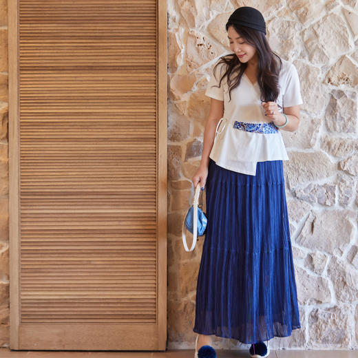 【林栖设计小店】一池涟漪|百搭多色压褶垂感飘逸2026夏新款毛织半身裙1962126 商品图1