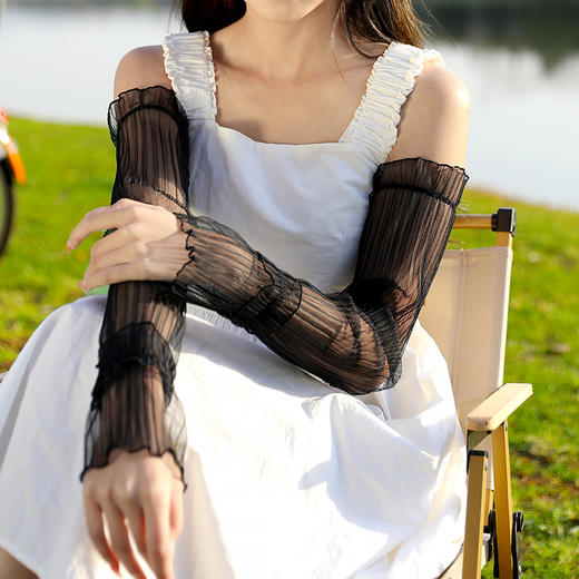 【秒杀❗️9.9抢🔥5A级冰蕾丝防晒冰袖】透气不闷，防晒降温，轻松出行！夏天防晒袖套女加长网纱手套薄款开车宽松护臂手臂套大码 商品图4