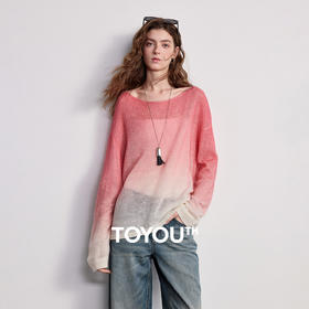 初语含羊毛针织衫女2026新款轻盈软糯糖果色渐变圆领宽松上衣