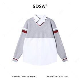 SDSA男装2026新款高贵轻奢时尚撞色拼接假两件毛衣衬衫百搭休闲