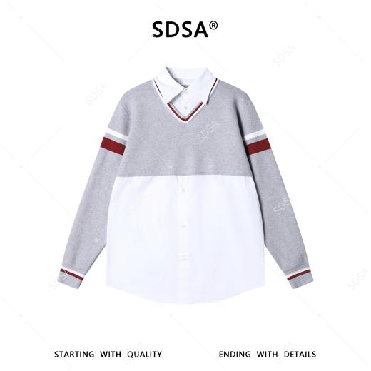 SDSA男装2026新款高贵轻奢时尚撞色拼接假两件毛衣衬衫百搭休闲 商品图0