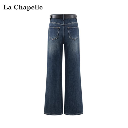 天猫同步【附赠腰带/加绒牛仔】拉夏贝尔/La Chapelle法式复古时髦显瘦小个子通勤微喇阔腿牛仔裤 商品图1
