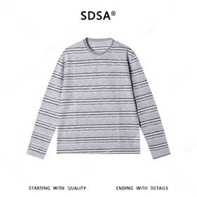 SDSA男装2026新款高贵轻奢韩版复古条纹长袖T恤圆领宽松百搭上衣