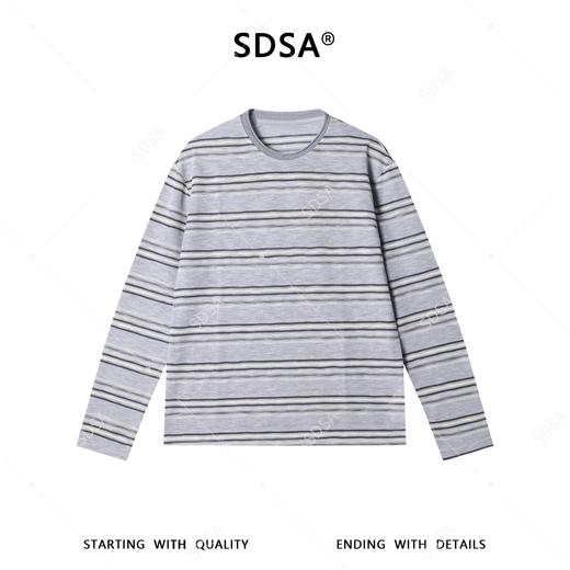 SDSA男装2026新款高贵轻奢韩版复古条纹长袖T恤圆领宽松百搭上衣 商品图0