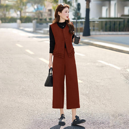 时尚套装春新款女装洋气时髦马甲打底衫秋阔腿裤三件套SNX3239 商品图3