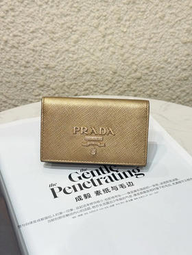 Prada 香槟金 短款 十字纹牛皮 卡包
