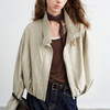 初语竹节棉外套女2026新款短款花苞廓形条纹翻袖设计立领上衣 商品缩略图3