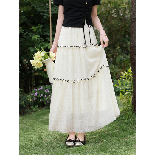 鹿向南「海岛小调」法式杏色蕾丝拼接半身裙女装夏季巨好看蛋糕裙 商品图1