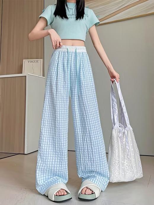 YW买手优选多巴胺撞色格子裤慵懒风薄款高腰抽绳阔腿裤170546532（预售3-5天发货） 商品图1