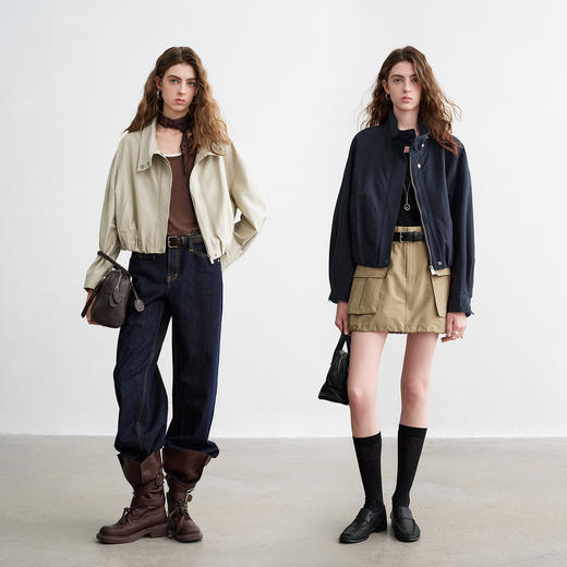 初语竹节棉外套女2026新款短款花苞廓形条纹翻袖设计立领上衣 商品图4