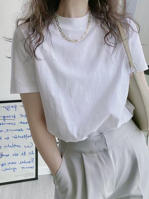 女士，极简THE R0W招牌滑爽丝棉 后中拼接短袖正肩T恤 商品图2