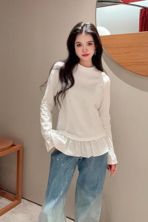 EP雅荷叶边拼接长袖新疆长绒棉打底T恤 商品图12