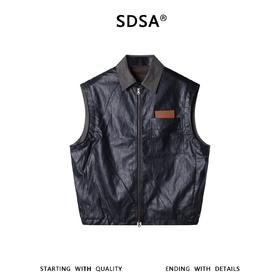 SDSA男装2026新款高贵轻奢韩系时尚拼接设计翻领开衫马甲百搭外套