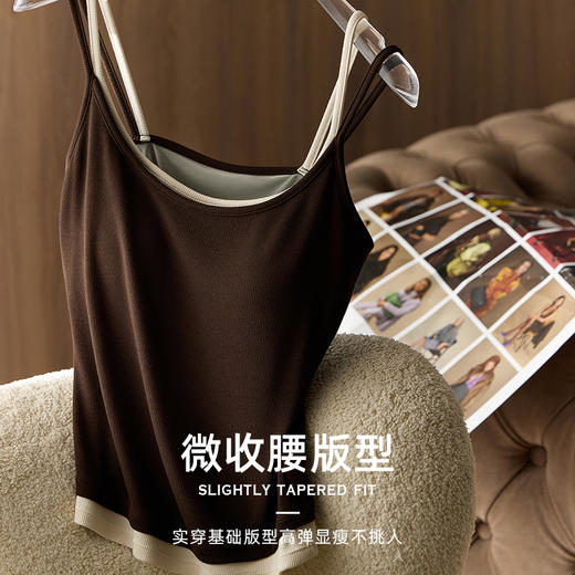 免bra假两件撞色坑条螺纹真丝晓星氨纶吊带背心 8927 商品图3