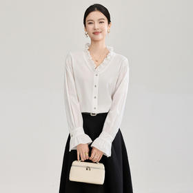 「高货wl」全新升级【铂金会员266/天猫359/差价93】(00557)洛诗琳法式木耳花边领衬衫2026春季新款优雅喇叭袖上衣女