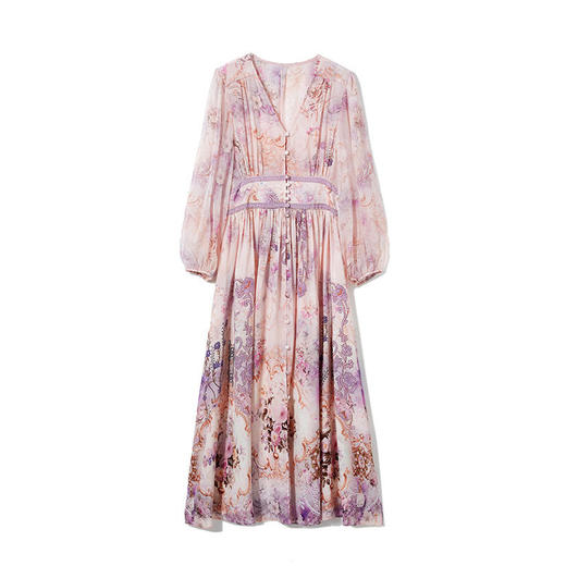 「预售」)「自」全新升级【铂金会员661/天猫899/差价238】(02638)洛诗琳气质真丝印花连衣裙2026春季新款优雅显瘦V领蚕丝裙 商品图4