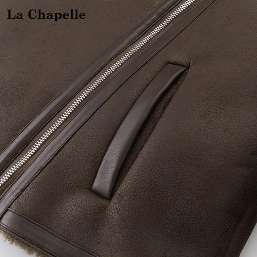 天猫同步【皮毛一体】拉夏贝尔/La Chapelle翻领拉链pu外套女复古时髦加厚保暖短上衣冬季新款 商品图2