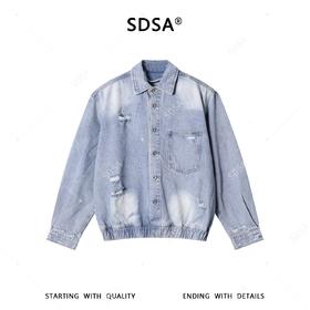 SDSA男装2026新款高贵轻奢美式复古做旧磨白磨破夹克牛仔外套百搭