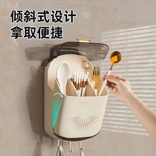 【倾斜式收纳架！餐具沥水收纳挂架】耐用易清洗 家居免打孔筷子筒壁挂式厨房沥水防尘置物架挂 商品图1