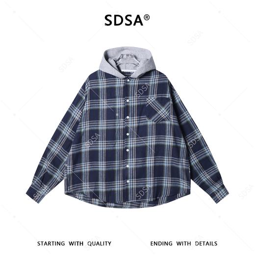 SDSA男装2026新款高贵轻奢休闲文艺连帽格纹衬衫百搭时尚简约衬衣 商品图0