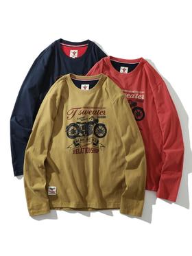 阿美咔叽风！纯棉220克重工水洗磨毛圆领打底衫 AF面料复古作旧无感印花百搭休闲长袖T！男女都可穿！