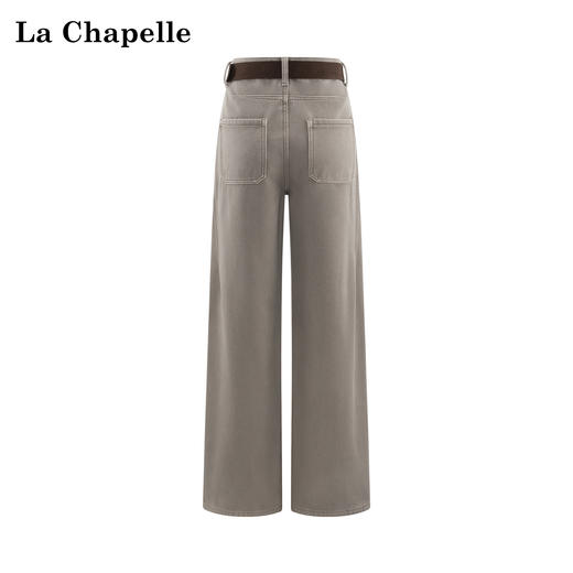 天猫同步【含腰带/加绒】拉夏贝尔/La Chapelle高腰直筒牛仔裤女通勤时尚显瘦简约百搭休闲裤 商品图1