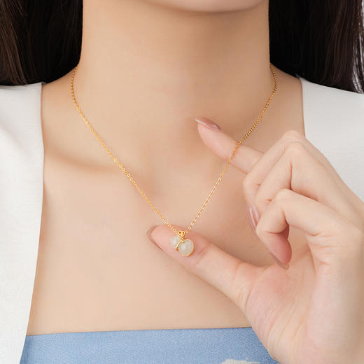 葫芦纯银925和田玉项链女国潮新中式爱心锁骨链ins风福禄双全吊坠D1395 商品图1