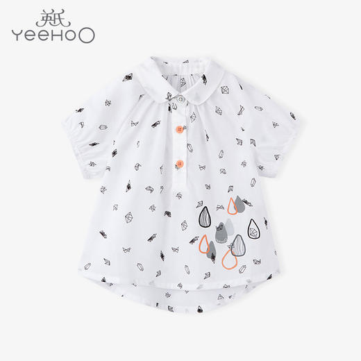 英氏女童翻领衬衫插肩袖休闲上衣短袖衬衣YRTCJ22263A 商品图0