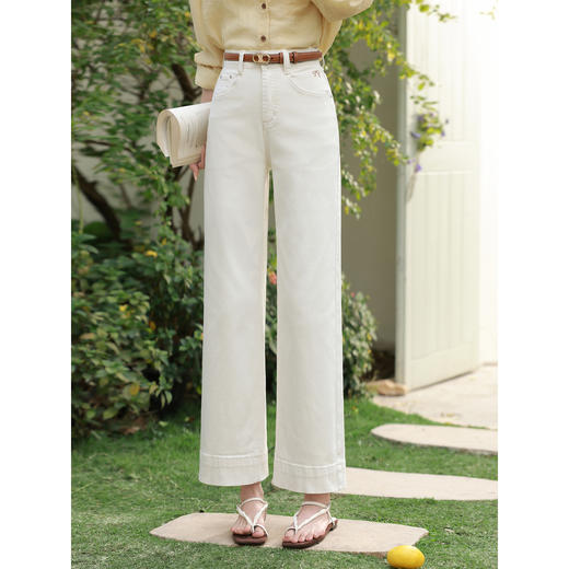 鹿向南「漫步边界」高腰休闲杏色牛仔裤女春夏季新款宽松阔腿裤子 商品图0