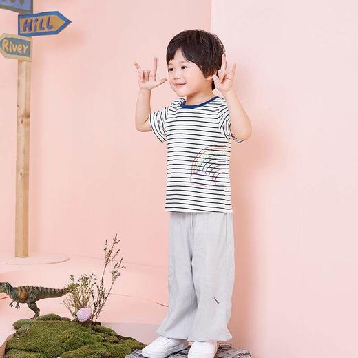 英氏儿童T恤条纹圆领套衣宝宝短袖休闲上衣 春夏新款YRTCJ21229A 商品图2