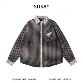 SDSA男装2026新款高贵轻奢撞色小格拼接子翻领长袖衬衫百搭休闲