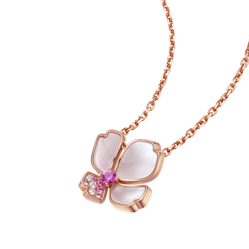 ［东方幸趣］18K玫瑰金贝母镶钻项链#吉叶