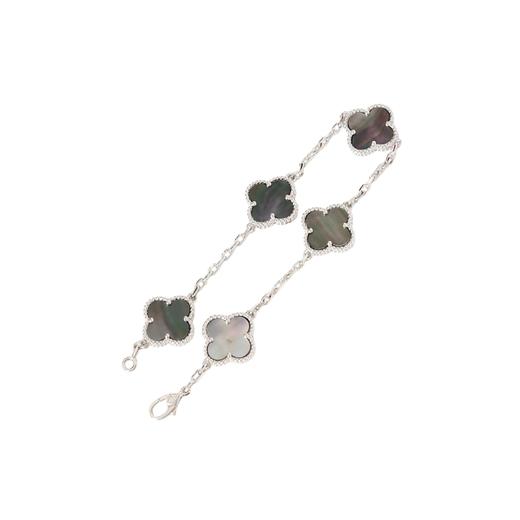 18K 白金链身莹润通透，五枚四叶草镶嵌天然黑蝶贝 商品图3