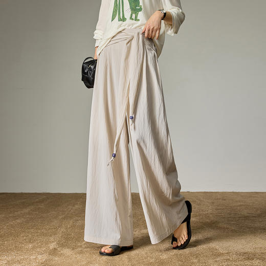 初语休闲裤女2026新款交叉系带设计波西米亚风松弛感大阔腿裤 商品图2