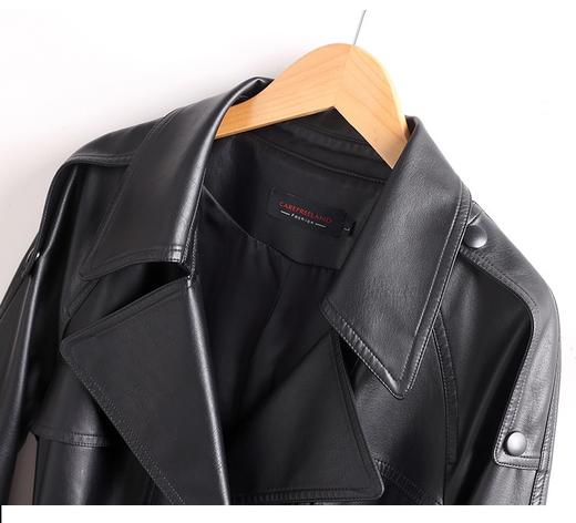 新款风衣翻领双排包扣腰间抽绳绵羊皮夹克 商品图6