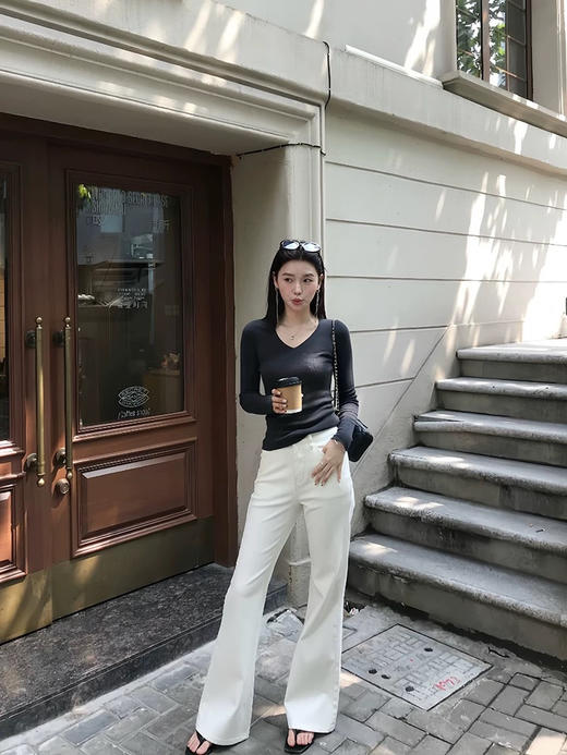 美洋同款翘楚影子小细腿微喇白牛仔裤 商品图9