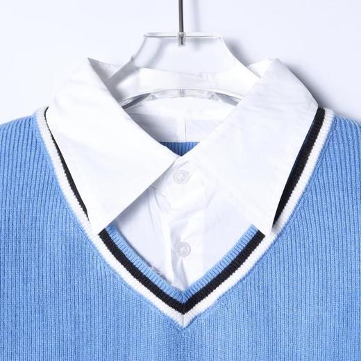 SDSA男装2026新款高贵轻奢时尚撞色拼接假两件毛衣衬衫百搭休闲 商品图1