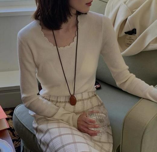 按头安利  康赛妮打底   黑白二色   圆领手工钩花  细节满满  9010羊毛羊绒针织衫 商品图1