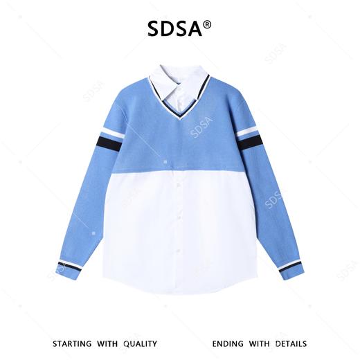 SDSA男装2026新款高贵轻奢时尚撞色拼接假两件毛衣衬衫百搭休闲 商品图0