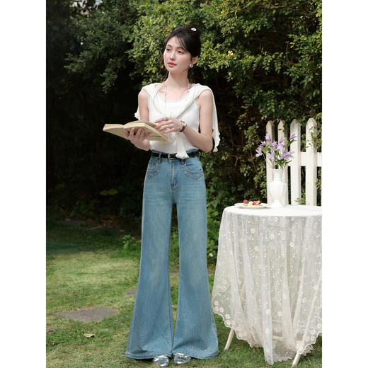 鹿向南「晴空星影」浅蓝色阔腿牛仔裤女春季韩系chic宽松直筒裤子 商品图3